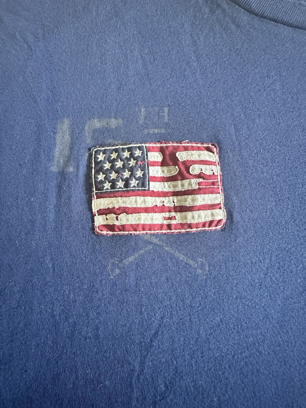 POLO RALPH LAUREN USA Flag Big Pony T Shirt Blu Navy Uomo Taglia 4XB EUC