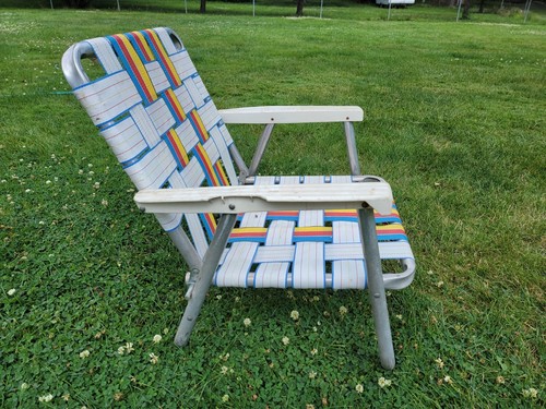 Vintage Aluminum Folding Beach Chair Webbed Low Profile Lawn Chair - Picture 5 of 7
