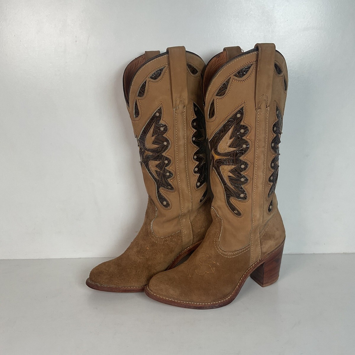 Vintage Miss Capezio Butterfly Inlay Cowgirl Boots 6.5 M USA