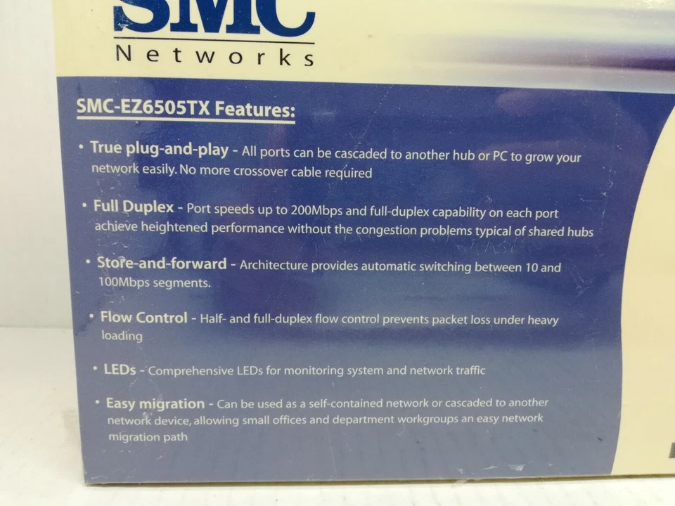 New SMC Networks SMC-EZ6505TX 5-Port 10/100Mbps Dual Speed Switch 751.0179 - Image 3 of 4