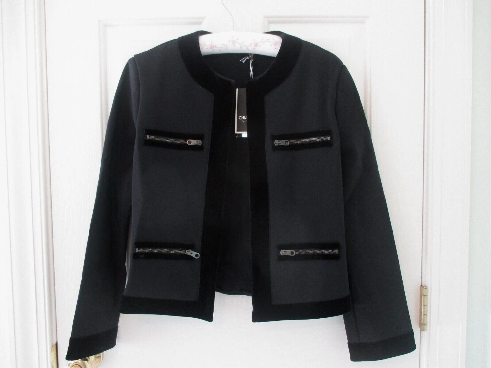 TORY BURCH Giacca nuova con etichette Chiara Boni La Petite Robe Sen elegante nera con cerniera accento 4 $650
