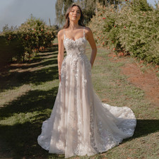 Elegant A Line Wedding Dresses Lace Appliques Strapless Court Train Bridal Gowns