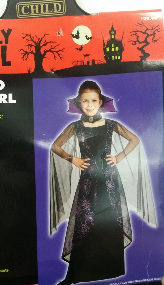 NUEVO CON ETIQUETAS Niñas Totally Ghoul Negro Púrpura Murciélago Malvado Niña Disfraz de Halloween-Pequeño Foto 3 de 4