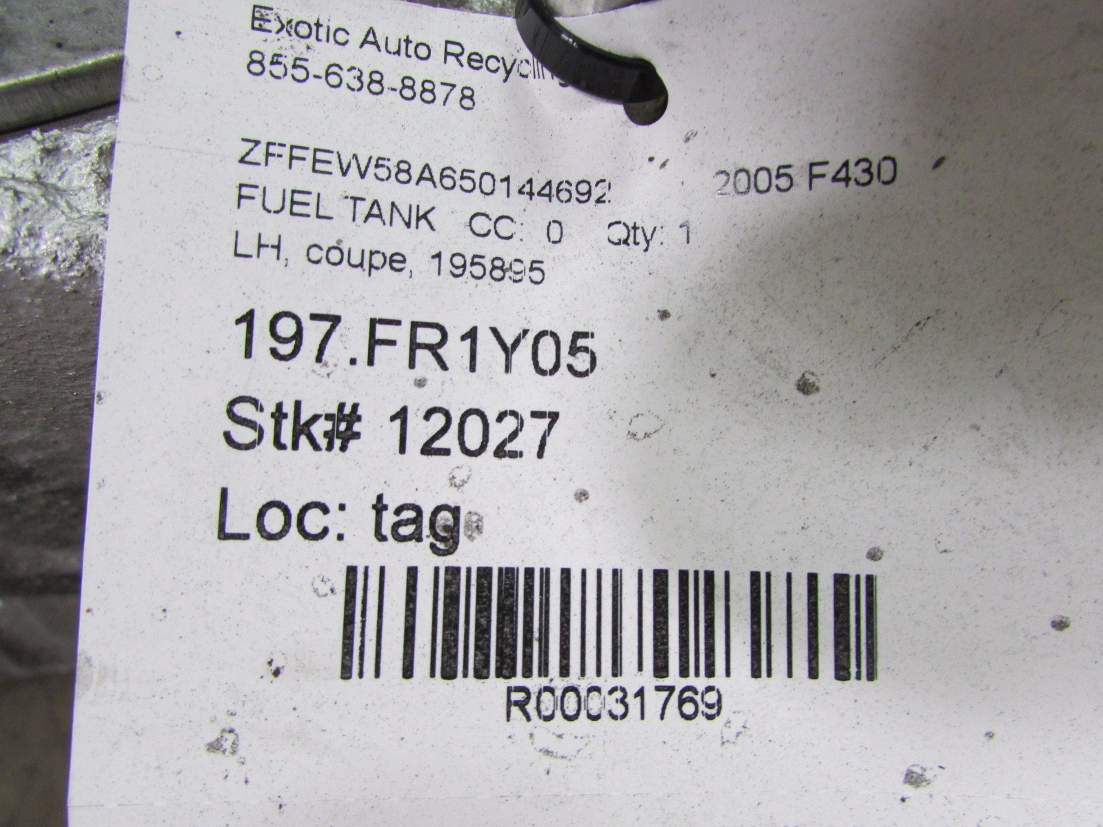 Ferrari F430 Coupe, LH, Left Fuel Tank, Used P/N 195895