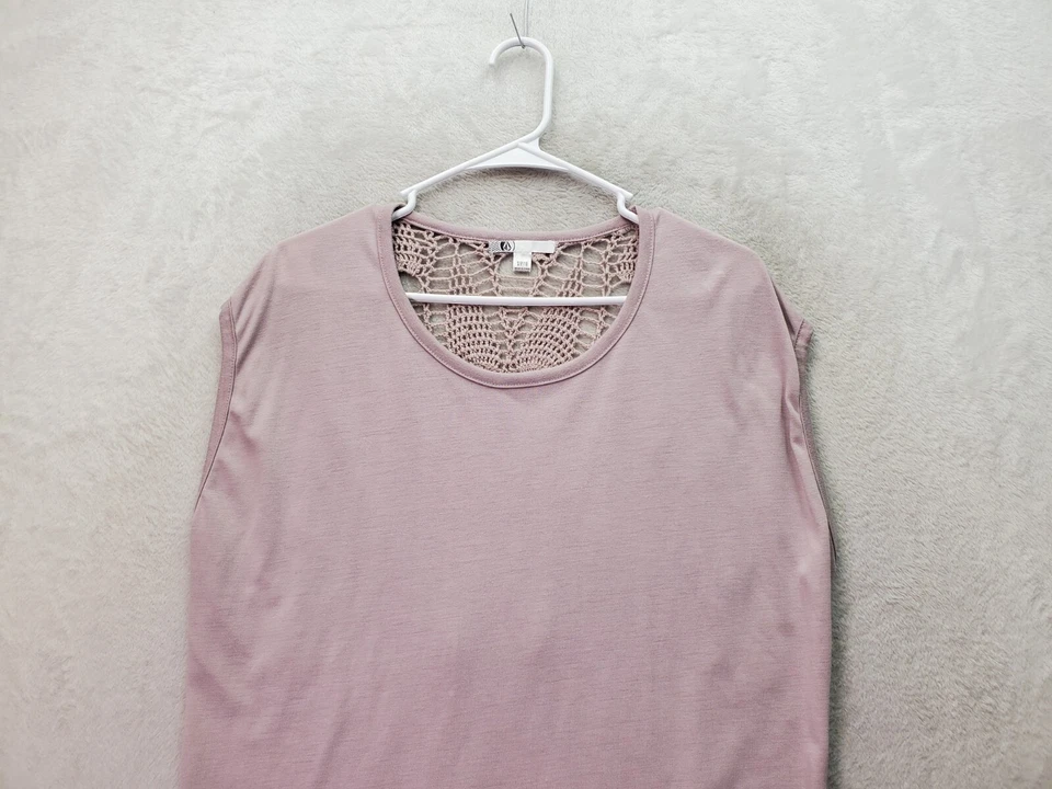 Volcom Blouse Top Women's Small Mauve Crochet Lace Back Sleeveless Round Neck - Image 4 of 4