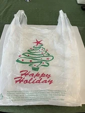 Happy Holiday Plastic T-Shirt Bag Handles 13”x 6" x 14” DWK