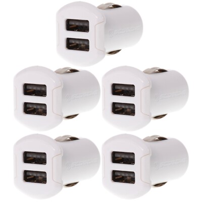 Scosche Fast 24W USB Car Charger 2-Port with Blue Glow Light White (Pack of 5)