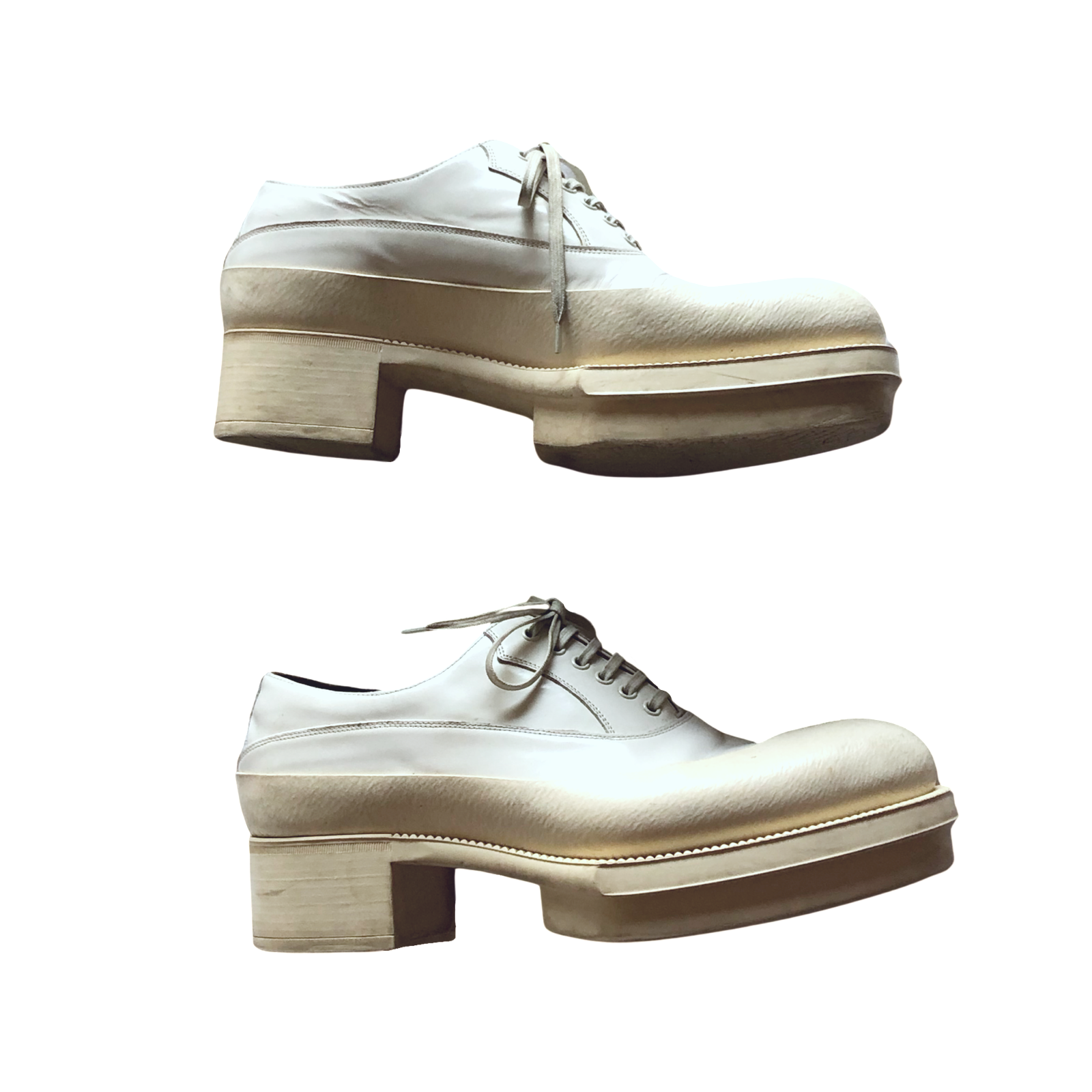 SAOLA Prada Vintage Runway Y2K Tacco Grosso Gomma Immerso Pelle Verniciata Derby Oxford