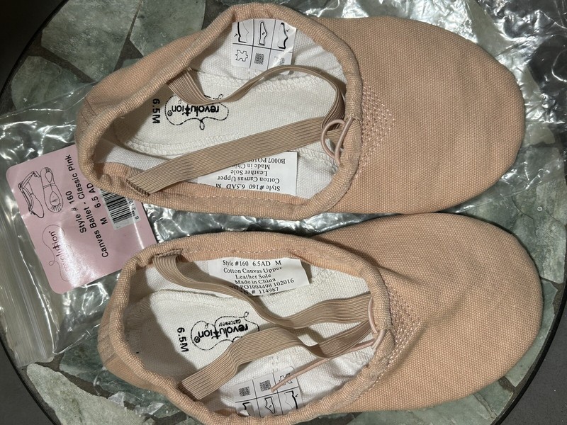 Revolution Dancewear 160 Pink Canvas Ballet Shoes With Elastic Size 6.5M AD