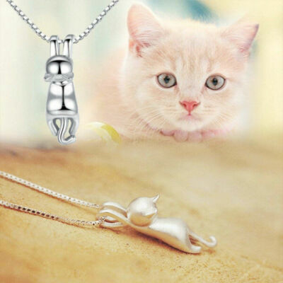 925 Sterling Silver Plated High Quality Small Cute Cat Kitty Pendant  Necklace UK