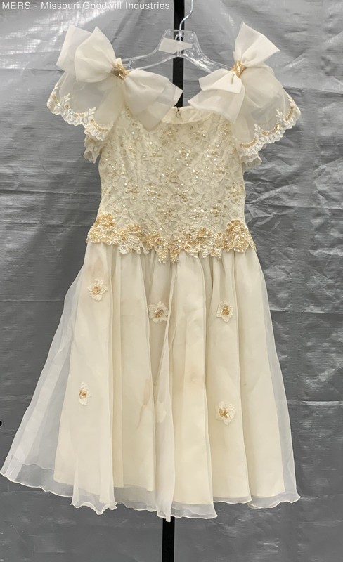 Lot of 2 Girls Ivory Wedding Flower Girl Pageant Dress Lace Sequin Off-Shoulder