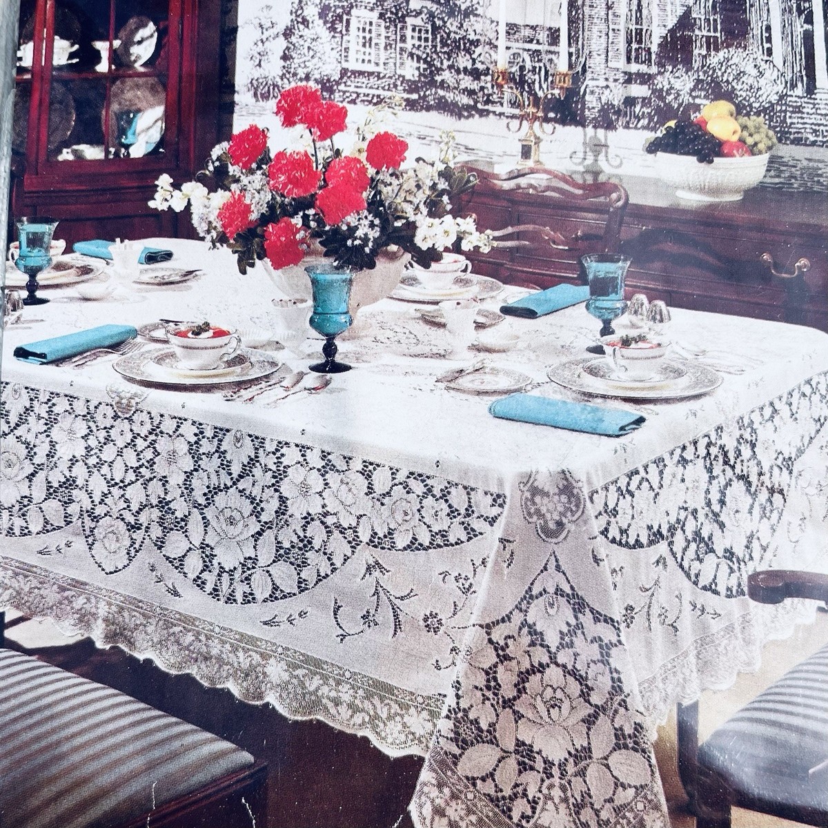 ヴィンテージ　クエーカーレース テーブルクロス（特大） Vintage Quaker Lace Tablecloth 72x108” Oval Natural Pattern 6280