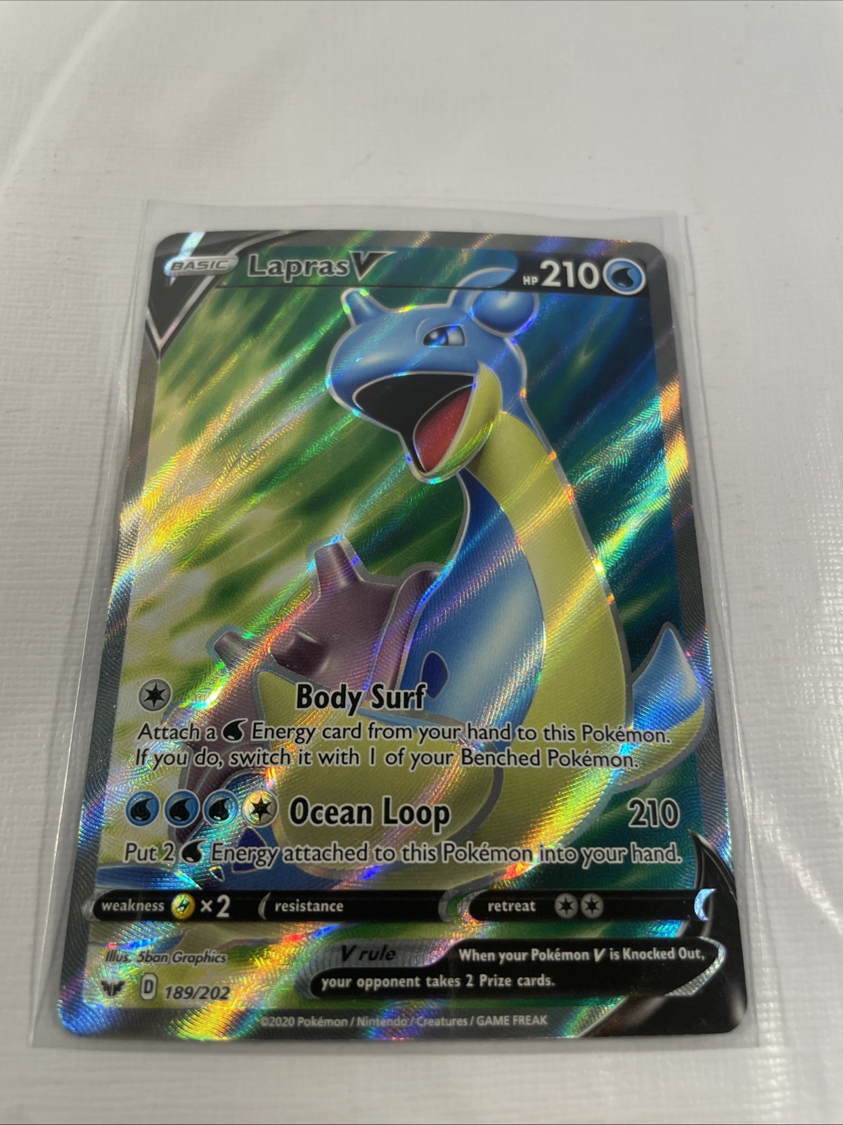 Pokemon TCG LAPRAS V 189/202 Sword and Shield Base Set (FULL ART, NM)