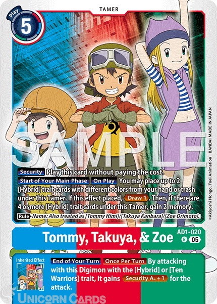 AD1-020 Tommy & Takuya & Zoe : Rare Foil : AD01: Advanced Booster Digimon Genera