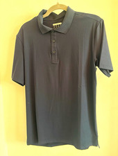 Men's Navy Solid Polo Shirt S Regular Short Sleeve Collared Button Nylon