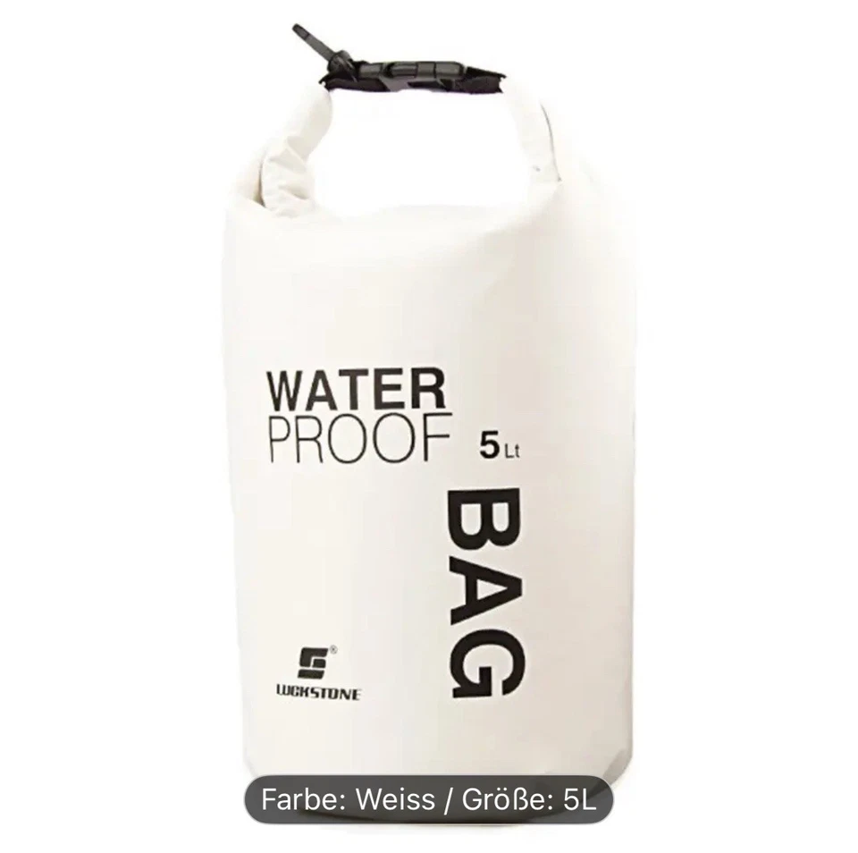 5L Dry Bag in Weiß – Wasserdichter Packsack für Kajak, Boot, Camping & Angeln