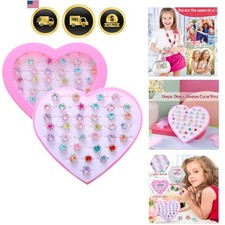 Kids Rhinestone Gem Rings Set 36pcs Adjustable Dress Up Jewelry for Girls
