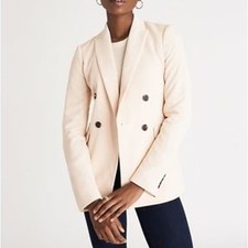 Ann Taylor Light Heirloom Woven Cream Double Breasted Blazer Jacket Size 2