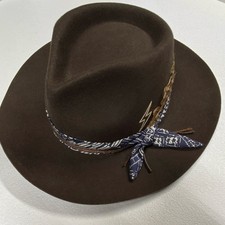 Ruediger Western Hat 100% Australian Wool Brown Size L Blue Bandana Feather