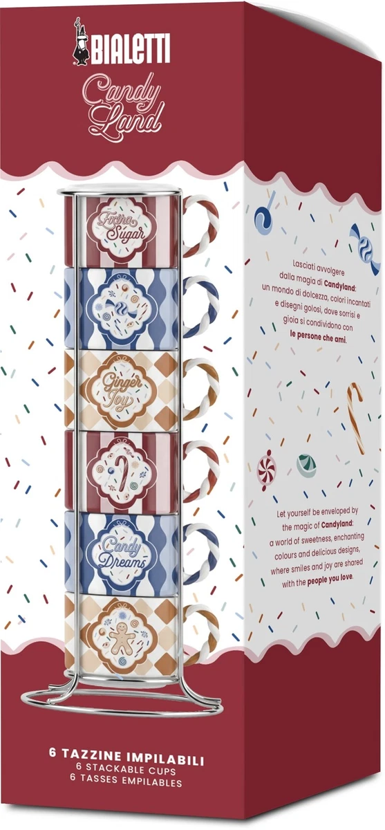BIALETTI Espressotassen 6'er Set mit Ständer Porzellan 90ml Candyland NCANDY004