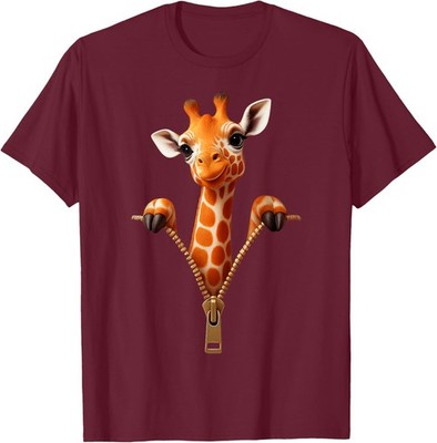 Cute Giraffe Emerging Zipper Funny Animal Unisex T-Shirt