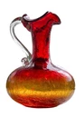 Vintage Amberina Crackle Glass Pitcher Ewer Red Yellow Handle Blenko Style 6”