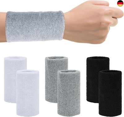 6 Stück Schweißband Handgelenk, 3 Farbiges Langes Schweißband, Sport Wristbands 