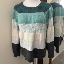 Loft Color Block Striped Knit Sweater Ombre Teal Blue Ivory Size Medium