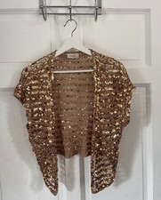 Wallis gold sequin embellished delicate cardigan bolero shrug size small