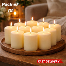 Pillar Candles Pack of 12 Cream Long Burning Time Unscented Home Events Church