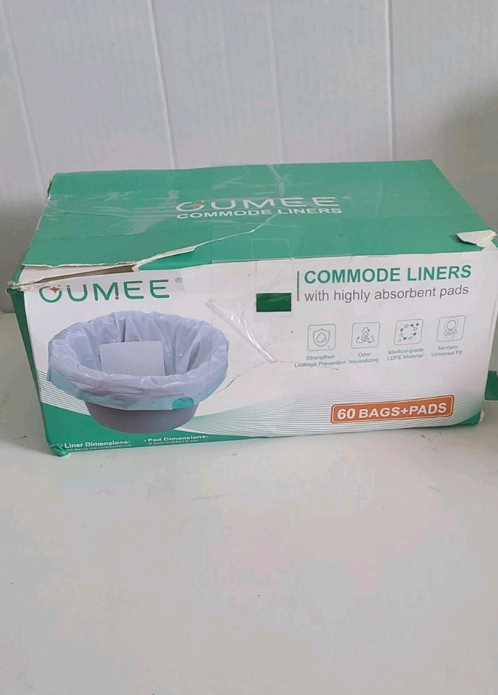 60 Pack Commode Liners with Absorbent Pads Bedside Bucket Blue Bags + Pads