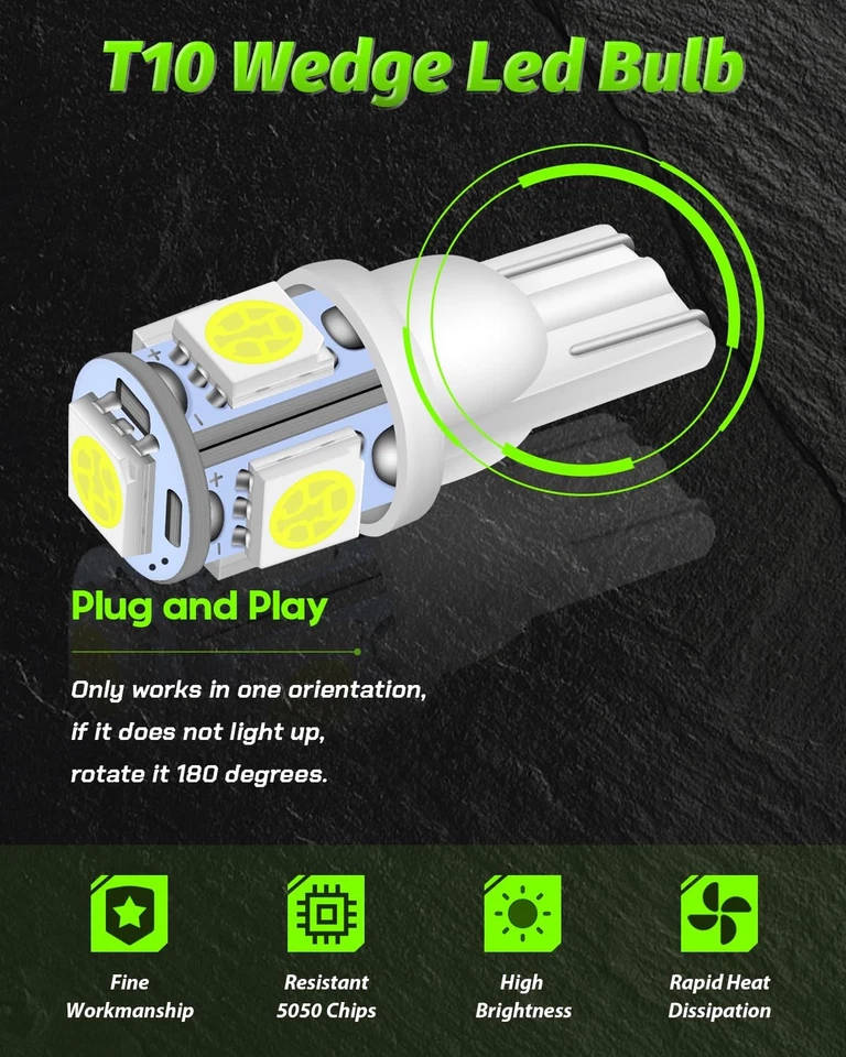 30 Pack 194 Led Bulb White 6500K T10 Led Light Bulbs 5SMD 5050 Chips 2825 168... - Image 2 of 4