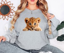 Cute Lion Cub Womens Sweatshirt Wildlife Animal Lover Funny Gift For Her