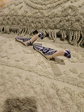 Vtg PAIR Tonala Mexican Pottery Blue & White Long Neck Bird Signed Mexico EUC 6"