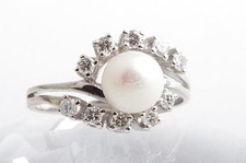 Akoya Perlen Brillant Diamant Ring 14K 585 Weiß Gold Gr. 54 *