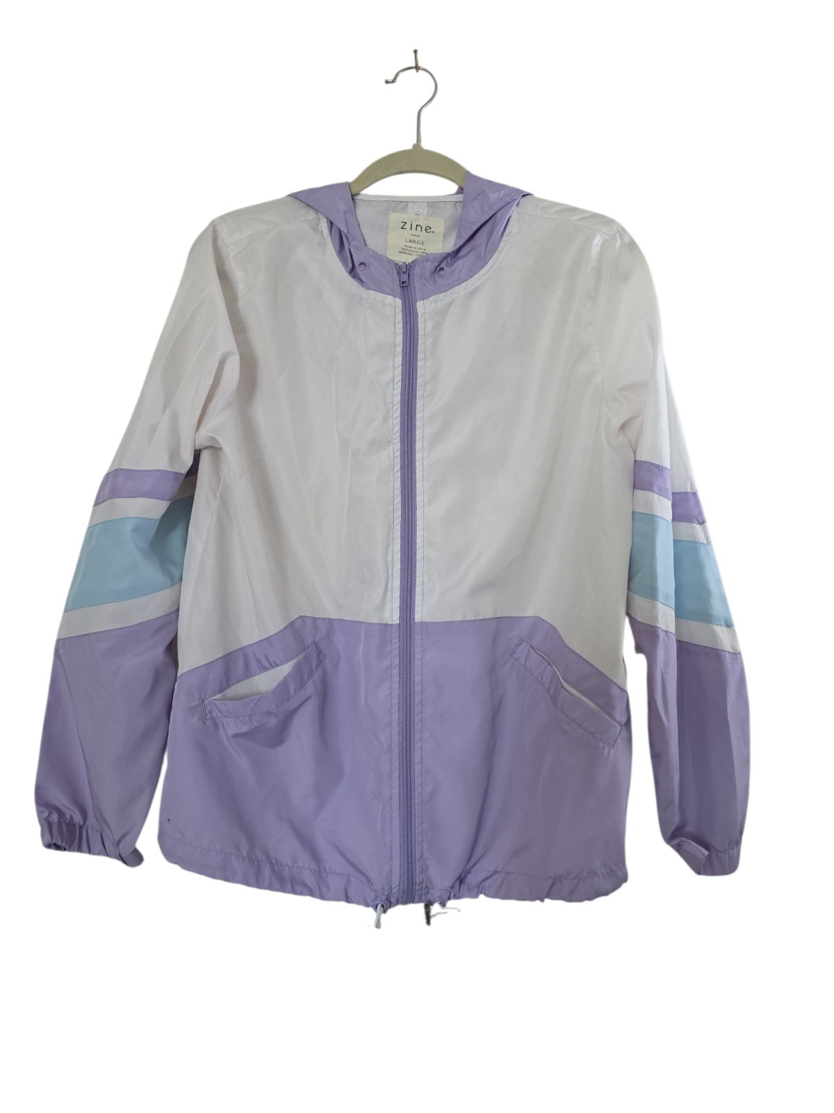 Women’s Large Zine Color block Lightweight Full Zip Windbreaker Jacket Purple L