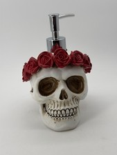Skull With Red Roses Soap Dispenser Gothic Ha...