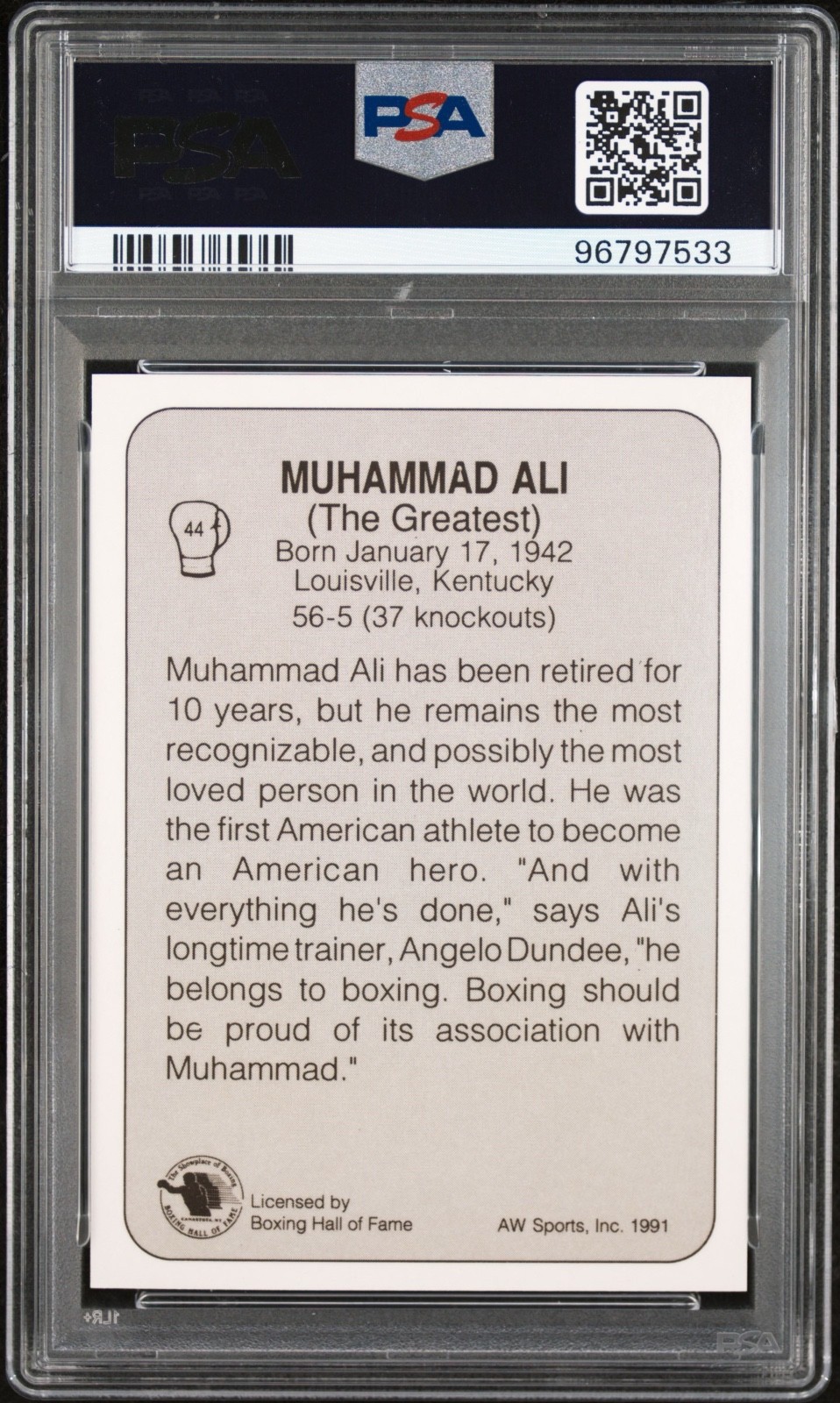 Muhammad Ali 1991 AW Sports Boxing #44 Bonus Card HOF Rare Greatest PSA 10 view 2
