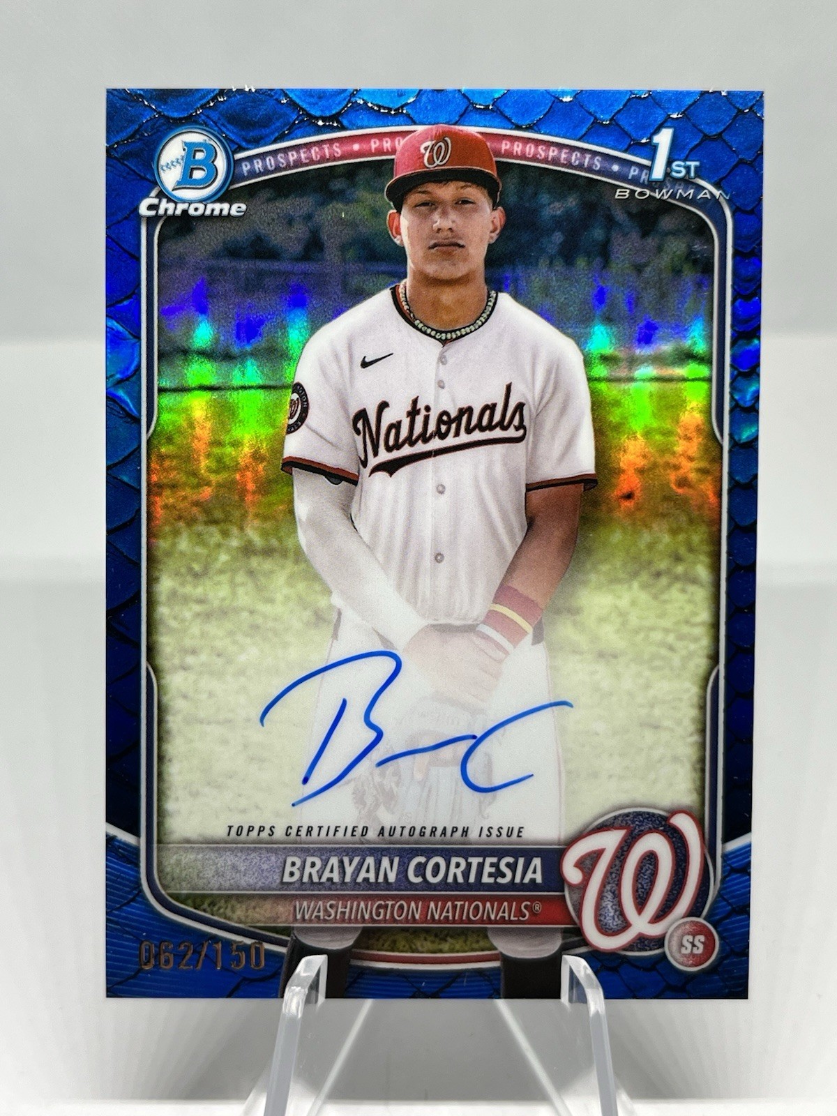 2025 Bowman Chrome Brayan Cortesia 1st Auto Reptilian Blue Refractor /150 Card