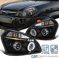 Fit 2005-2009 Hyundai Tucson Black Halo Projector Headlights w/ LED Left+Right