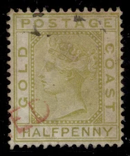 GOLD COAST QV SG9, ½d olive-yellow, USED. Cat £90.