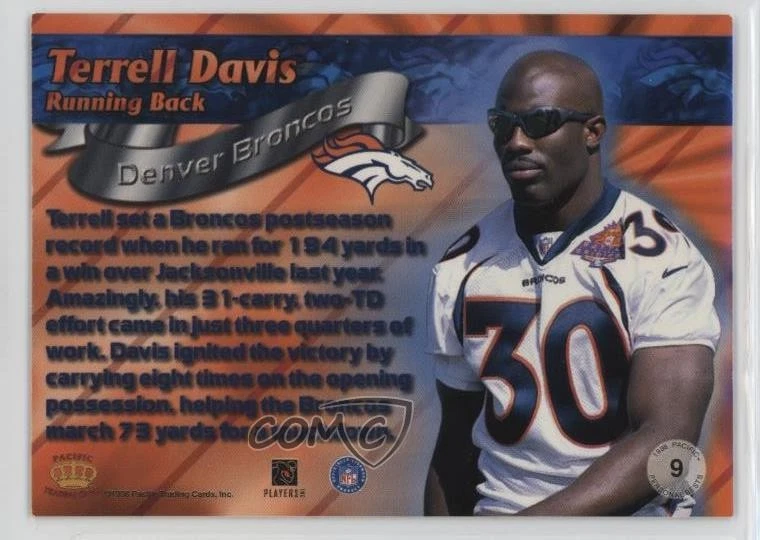 1998 Pacific Paramount Personal Bests Terrell Davis #9 HOF - Image 2 of 2
