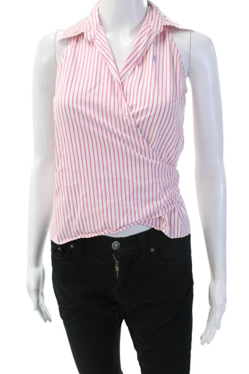 Ralph Lauren Blue Label Womens Striped Sleeveless Blouse Pink Cotton Size 2Free Shipping in US $100+ Orders | $6.95 Orders Below