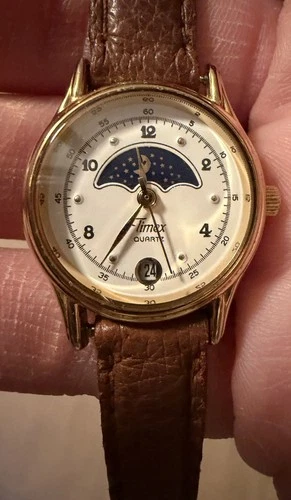 Vintage 90s Timex Moon Phase Quartz Watch for Women, Ladies 90s Timex Watches