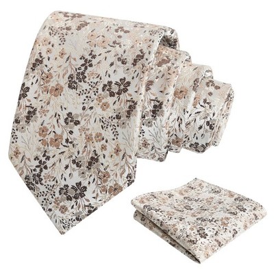 Mens 3.15 Inch Delicate Colorful Floral Tie Garden Print Pocket Square Set