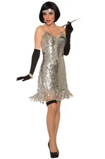 Brand New 1970s Silver Sequin Disco Dress 70s Adult Costume