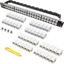 48-Port Cat6 Patch Panel 90  Angled Ethernet Rackmount with Cable Support Bar