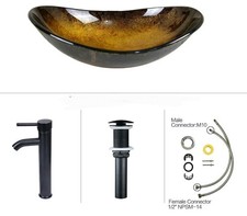 Oval Gold Modern Design Bathroom Counter Top Wash Basin Sink, Glass Bowl 