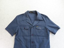 Vintage Wrangler Shirt Mens 38 Blue Short Sleeve Utility Button Up 70s Workwear