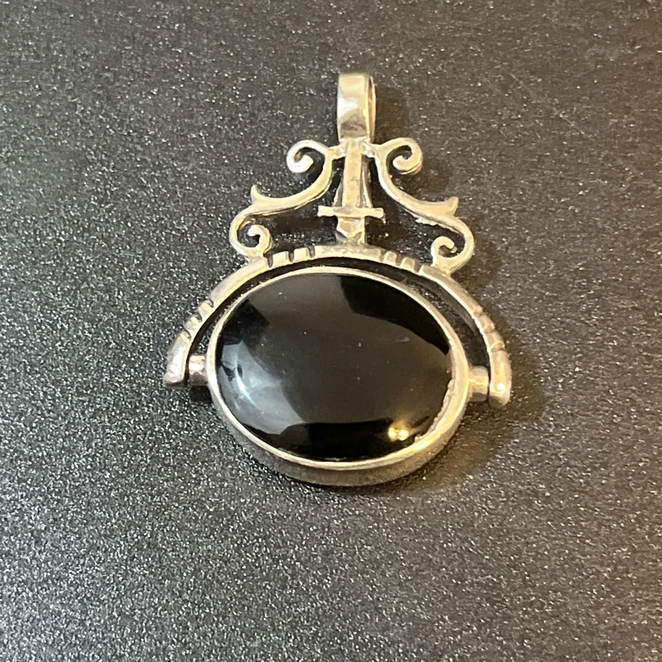 Colgante Giratorio De Colección Plata de Ley 925 Ónix Negro Madreperla Reversible Foto 2 de 4